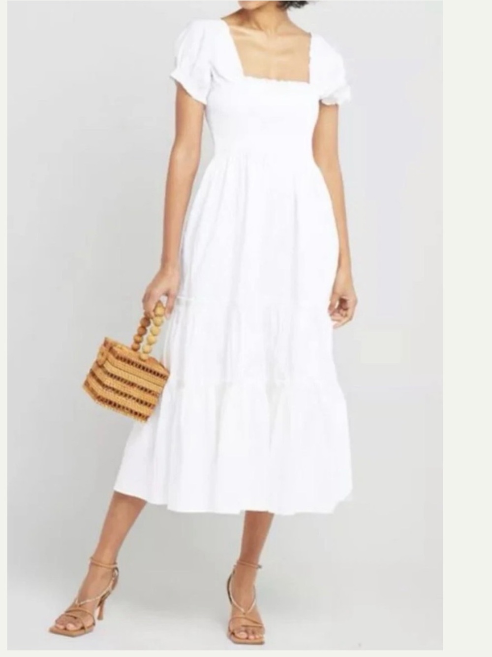 o.p.t. White Square-Neck Tiered Midi Dress Small